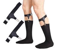 VPbao 2pcs Mens Sock Garters Belt Elastic Adjustable Non-slip Metal Sturdy | Thigh Garters With Double Metal Clips Suspenders, Gothic Sock Holder Strap Keep Socks In Place, Comfort Elastic Band
