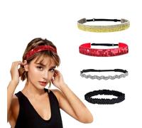 VPbao 4 Pack Sequin Glitter Headbands for Women, Sparkly Elastic Adjustable Non Slip Velvet Hair Bands, Festival Party Hair Accessories for 70s 80s Fancy Dress Rave Carnival Hen Night Disco