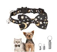 VPbao Cat Collars with Bow Tie, Bell and Name Tags, Night Theme with Moon & Stars, Safe Quick Release Breakaway Buckle Adjustable Removable Bow-tie Collars For Kitten Puppy Small Black
