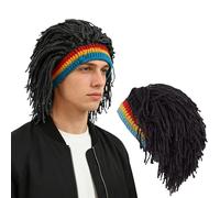 VPbao Dreadlock Wig Beanie, Rasta Culture Crochet Headwear Trendy Knit Warm Dreadlock Cap Headband Headgear Funny Skull Hairstyle, Hip Hop Party Costume Wig Hat Black