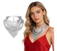 VPbao Glitter Sparkle Metallic Triangle Scarf, Shiny Sequins Neck Tie Adjustable Punk Street Neckerchief Hip-hop Bandana for Show Disco Party Mardi Gras Bling Nightclub Silver