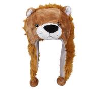 VPbao Plush Headgear Hat, 2-in-1 Hat with Ear Flaps Scarf Set, Funny Cartoon Animal Cap for Costume Party - Comfortable Soft Warm Novelty Unisex Headwear Props Brown Lion
