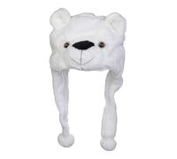 VPbao Plush Headgear Hat, 2-in-1 Hat with Ear Flaps Scarf Set, Funny Cartoon Animal Cap for Costume Party - Comfortable Soft Warm Novelty Unisex Headwear Props White Bear