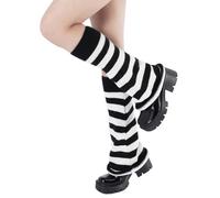 VPbao Striped Flared Leg Warmers for Women, 80s 90s Goth Knitted Retro Punk Rock Y2K Long Kawaii Knit Socks Boots Cuff Warmer Flared Legwarmers Preppy Baggy Long Socks Black White