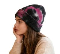 VPbao Unisex Winter Ribbed Knit Tie Dye Beanie Hat, Stretch Soft Cuffed Slouchy Skull Cap Gradient Women Men Hip Hop Knitted Colourful Hats Outdoor Sports Snow Ski Woolen Caps Black