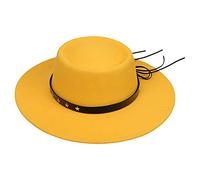 VPbao Women Girls Wool Wide Brim Felt Bowler Fedora Hat Lady Floppy Cloche Derby Church Party Hats - Foldable Yellow