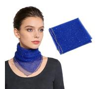 VPbao Women's Glitter Rhinestone Scarf, 80cm Square Bandana Soft Sparkly Rhinestone Long Mesh Shawls, Multi-Use Square Towel, Translucent Silk Lace Hair Wrap Headwrap Blue