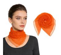 VPbao Women's Glitter Rhinestone Scarf, 80cm Square Bandana Soft Sparkly Rhinestone Long Mesh Shawls, Multi-Use Square Towel, Translucent Silk Lace Hair Wrap Headwrap Orange