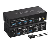 VPFET 4K120Hz Displayport HDMI KVM Switch 2 Monitors 2 Computers 8K60Hz Dual Monitor Switcher for 2 pc 2 Monitors with 4 Ports USB 3.0 Support Copy and Extended Display and Desktop Control