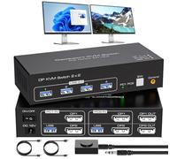 VPFET 4K120Hz Displayport KVM Switch 2 Monitors 2 Computers 8K60Hz DP 1.4 Dual Monitor KVM Switches witch 4 USB 3.0 Includes in line Control and 2 USB 3.0 Cables