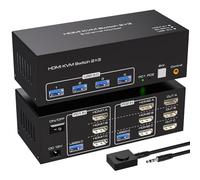 VPFET 4K144Hz HDMI KVM Switch 3 Monitors 2 Computers 8K60Hz 2 PC Triple Monitors Switches With 4 Ports USB 3.0 to Connect Keyboard Mouse and Printer Includes 2 USB 3.0 Cables and DC12V Adapter