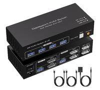 VPFET 8K@60Hz Displayport KVM Switch 2 monitors 2 Computers USB 3.0 KVM Switches for 2 Computers Share Dual Monitors and 4 USB Devices Support 4K@120Hz DP 1.4 with External kit and 12V DC Adapter