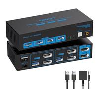 VPFET 8K60Hz Dual DisplayPort KVM Switch 2 Monitors 2 Computers, DP 1.4 USB 3.0 KVM Switches with External kit, 4K120Hz Dual Monitor KVM Switcher Extended/Mirrored Mode for Seamless Desktop Setup