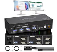 VPFET KVM Switch 2 Monitors 2 Computers, 4K@60Hz HDMI KVM Switch Dual Monitor, 4 USB 3.0 Ports, Copy & Extended Modes with Desktop Controller & Power Adapter