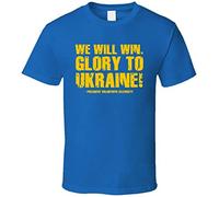 VPJGFL FanTstore We Will Win Glory to Ukraine President Volodymyr Zelenskyy Quote Blue T Shirt(XX-Large)