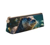 VPPUR Animal Cute Brown Otters Print Daily Small Pencil Case Triangle Pouch with Zippered Pen Holder for Writing Tools, White, One Size