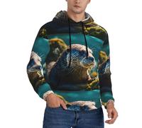 VPPUR Animal Cute Brown Otters Print Versatile Oversized Hoodie Men Long Sleeve Sweatshirt Men Lightweight Sweatshirt, Black, X-Large