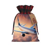 VPPUR Beautiful Sky Airplane Printing Eco-Friendly Xmas Drawstring Versatile Gift Bags Christmas Birthday Wrapping Needs