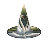 VPPUR Beautiful White Swans On The Lake Print Halloween Witch Hat Unisex Carnival Costume Accessory Cap Parties Themed Events
