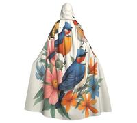 VPPUR Birds Flowers Butterfly Print Full Length Hooded Unisex Cloak For Halloween Cosplay And Medieval Festivals