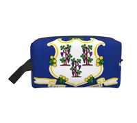 VPPUR Connecticut State Flag Print Large Capacity Zippered Storage Bag Travel Cosmetic Organizer for Toiletries Makeup, White, One Size