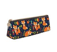 VPPUR Cute Animal Fox Flower Print Daily Small Pencil Case Triangle Pouch with Zippered Pen Holder for Writing Tools, White, One Size