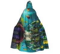 VPPUR Cute Blue Fish Print Unisex Adult Hooded Cloak Costume Halloween Christmas Carnival Theme Parties