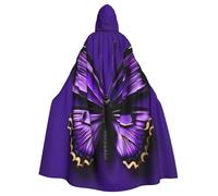 VPPUR Cute Purple Butterfly Print Full Length Hooded Unisex Cloak For Halloween Cosplay And Medieval Festivals