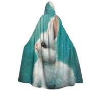 VPPUR Cute White Rabbit Print Unisex Adult Hooded Cloak Costume Halloween Christmas Carnival Theme Parties