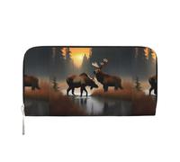VPPUR Deer Bear Moose Print Hand Wallet Crafted Lady Wallet for Women Wallet Clutch for Travel Casual Trendy, Black, One Size, Art, Black, One Size, Art