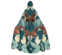 VPPUR Dragonfly And Lotus Print Unisex Adult Hooded Cloak Costume Halloween Christmas Carnival Theme Parties