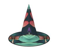 VPPUR Dragonfly With Water Lily Print Halloween Witch Hat Unisex Carnival Costume Accessory Cap Parties Themed Events
