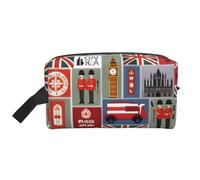 VPPUR England Symbols Print Large Capacity Zippered Storage Bag Travel Cosmetic Organizer for Toiletries Makeup, White, One Size