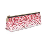 VPPUR Falling Red Hearts Print Daily Small Pencil Case Triangle Pouch with Zippered Pen Holder for Writing Tools, White, One Size