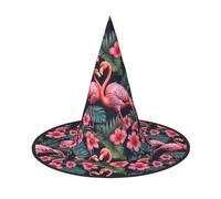 VPPUR Flamingo Love Flowers Print Halloween Witch Hat Unisex Carnival Costume Accessory Cap Parties Themed Events