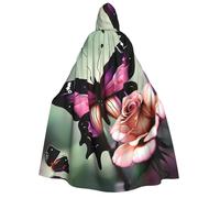 VPPUR Flower Rose Butterfly Print Unisex Adult Hooded Cloak Costume Halloween Christmas Carnival Theme Parties