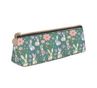 VPPUR Flowers Bunnies Birds Print Daily Small Pencil Case Triangle Pouch with Zippered Pen Holder for Writing Tools, White, One Size