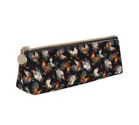 VPPUR French Roosters Print Daily Small Pencil Case Triangle Pouch with Zippered Pen Holder for Writing Tools, White, One Size