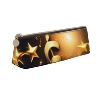 VPPUR Gold Musical Note with Fallen Shiny Star Print Daily Small Pencil Case Triangle Pouch with Zippered Pen Holder for Writing Tools, White, One Size