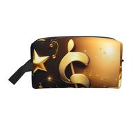VPPUR Gold Musical Note with Fallen Shiny Star Print Large Capacity Zippered Storage Bag Travel Cosmetic Organizer for Toiletries Makeup, White, One Size