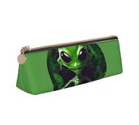 VPPUR Green alien Print Daily Small Pencil Case Triangle Pouch with Zippered Pen Holder for Writing Tools, White, One Size