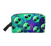 VPPUR Green aliens Print Large Capacity Zippered Storage Bag Travel Cosmetic Organizer for Toiletries Makeup, White, One Size
