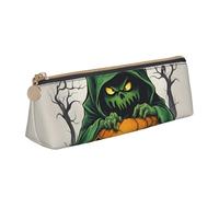 VPPUR Green Ghost Horror Halloween Pumpkin 1 Print Daily Small Pencil Case Triangle Pouch with Zippered Pen Holder for Writing Tools, White, One Size