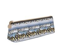 VPPUR Happy Penguin Print Daily Small Pencil Case Triangle Pouch with Zippered Pen Holder for Writing Tools, White, One Size