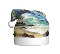 VPPUR Hawaiian Beach With Palm Trees Print Santa Hat Adult For Holiday New Year Celebrations Xmas Cap Seasonal Decor Party