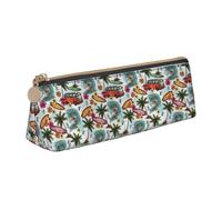 VPPUR Hawaiian Surfer on Wavy Print Daily Small Pencil Case Triangle Pouch with Zippered Pen Holder for Writing Tools