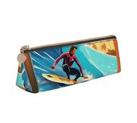 VPPUR Hawaiian Surfer on Wavy print Print Daily Small Pencil Case Triangle Pouch with Zippered Pen Holder for Writing Tools, White, One Size