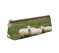 VPPUR Lambs and Sheep Print Daily Small Pencil Case Triangle Pouch with Zippered Pen Holder for Writing Tools, White, One Size