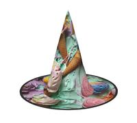 VPPUR Many Colored Ice Cream Print Halloween Witch Hat Unisex Carnival Costume Accessory Cap Parties Themed Events