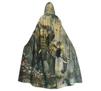 VPPUR Nature Elephants Print Full Length Hooded Unisex Cloak For Halloween Cosplay And Medieval Festivals